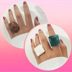 3 Chunky Rings - Brown, White, and Green Statement Rings
